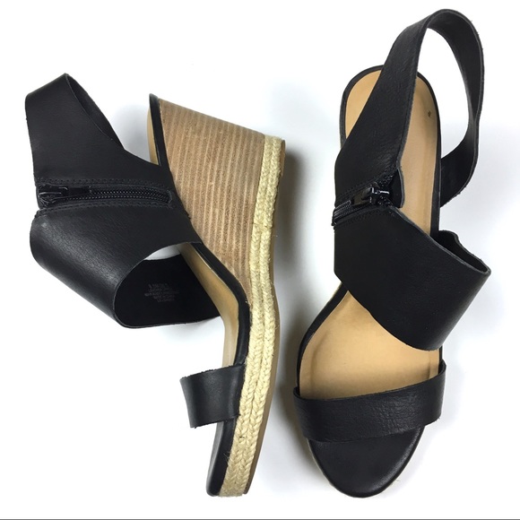 Lucky Brand Shoes - Lucky Brand Lowden Wedge Sandals Black Side Zip